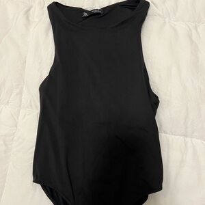 Zara Black Bodysuit with High-Cut Neckline